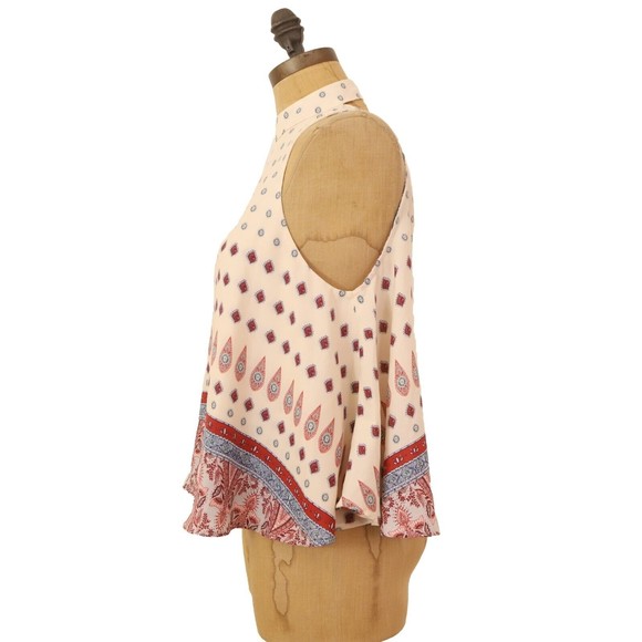 Show Me Your Mumu Walter V-Back Tank XS Mock Printed Cutout Top Ivory EUC B9 - Picture 6 of 7